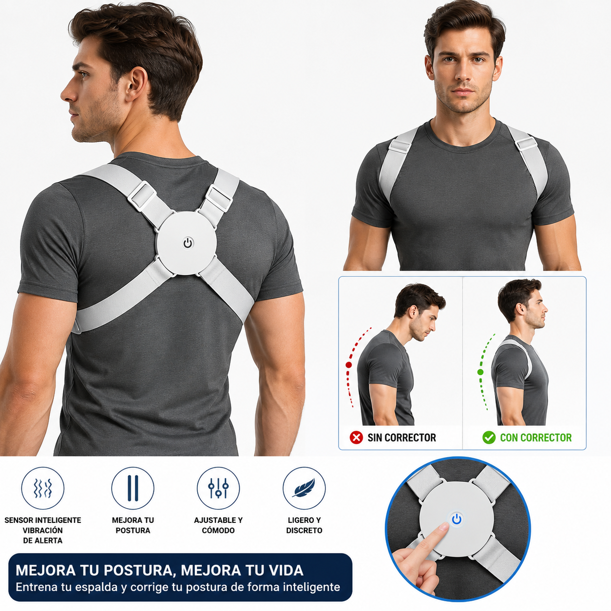 Corrector de Postura con Sensor Inteligente | Alerta por Vibración Ajustable