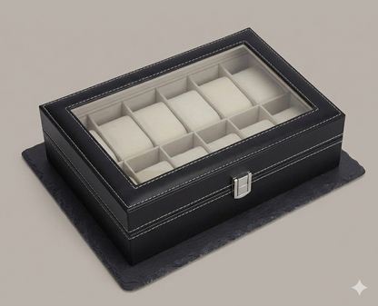 Caja Organizadora para 12 Relojes con Tapa Acrílica Transparente y Cierre de Seguridad